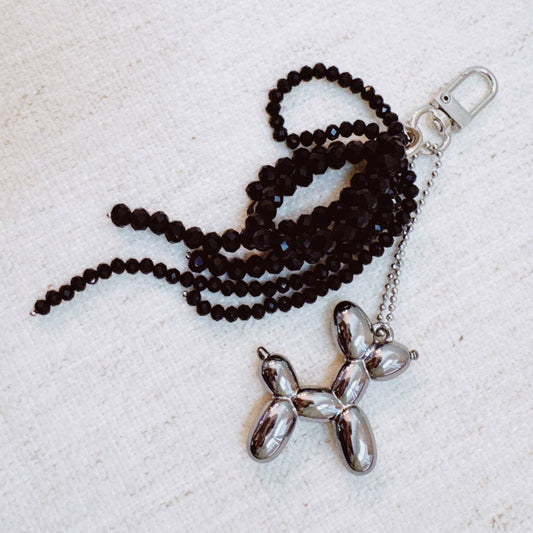 Balloon Dog Bag Charm With Beaded Bow
