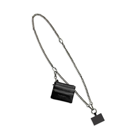 Save The Girls Clip & Go crossbody phone strap with a sleek chain design, attaches securely for hands-free convenience.