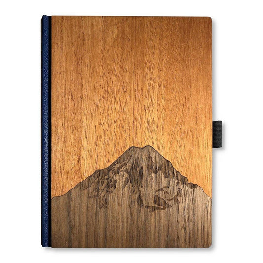 Handcrafted WUDN 6x8 wood journal with smooth wooden cover and bound pages, perfect for writing and note-taking.