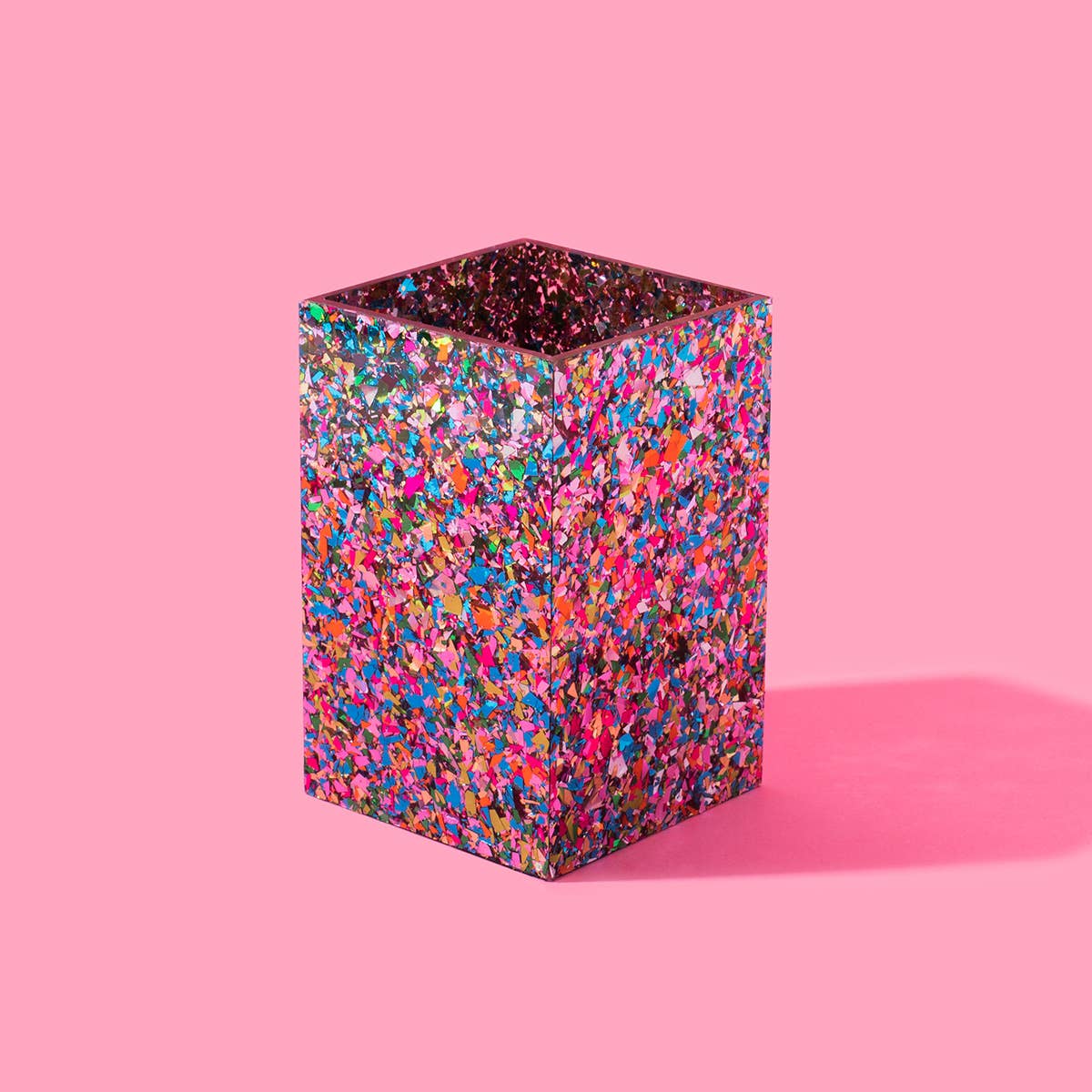 Colorful confetti-themed Taylor Elliott Designs pencil and pen cup with vibrant, playful design for desk organization.