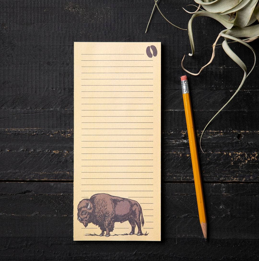 Counter Couture Bison To Do List Pad magnetic notepad with 50 pages for organizing grocery trips on a fridge.