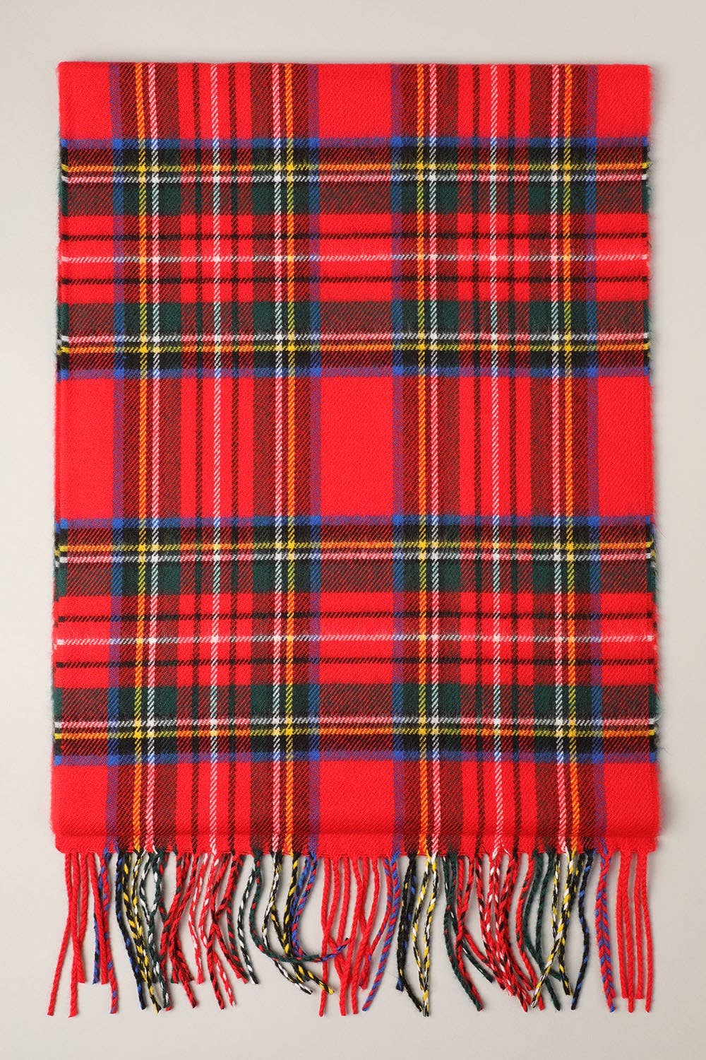 Fashion City tartan plaid muffler scarf with fringe, cozy winter accessory in red and black checkered pattern