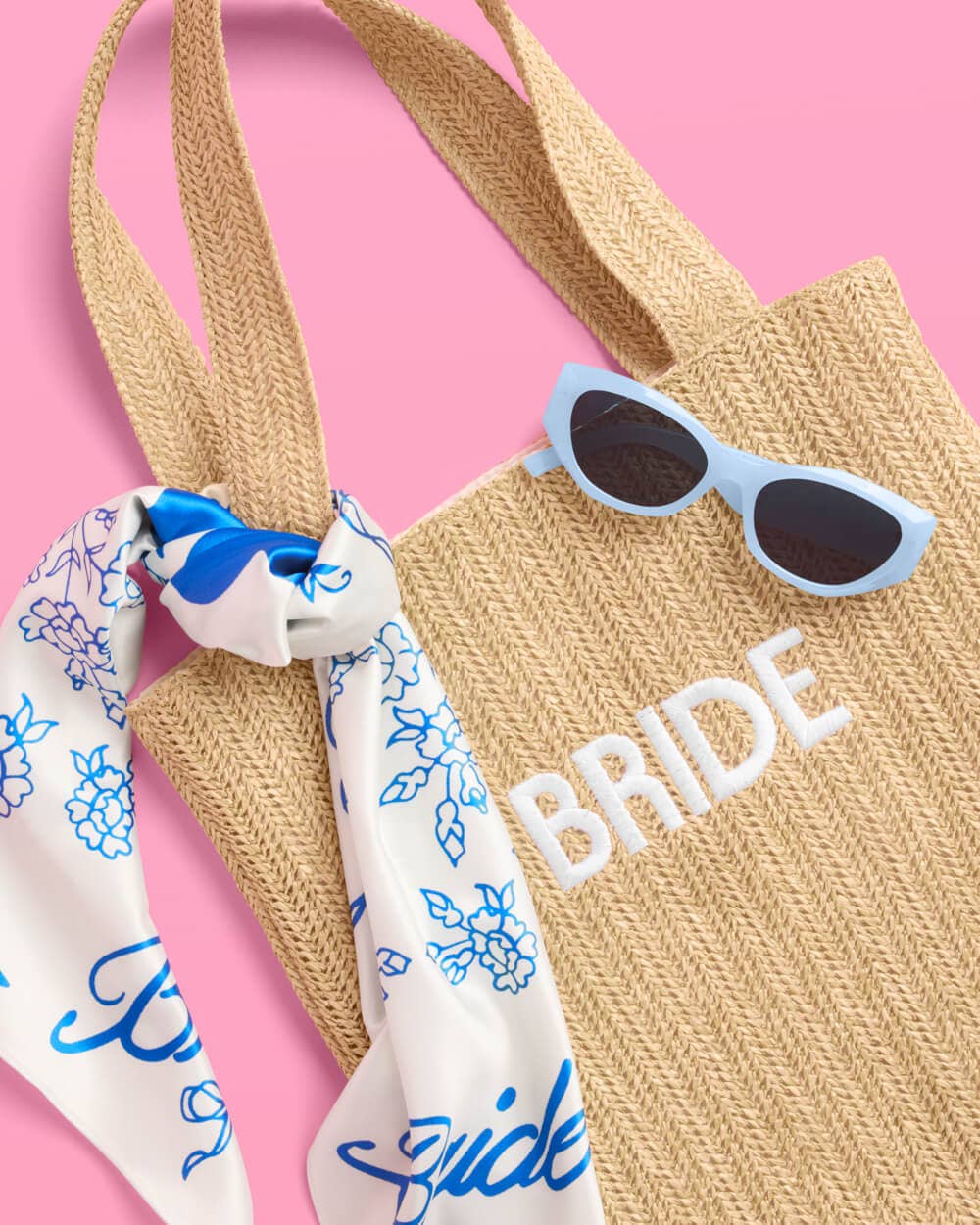 Fetti Something Blue Sunnies with bride embossed design, stylish sunglasses perfect for bachelorette parties and bridal gifts.