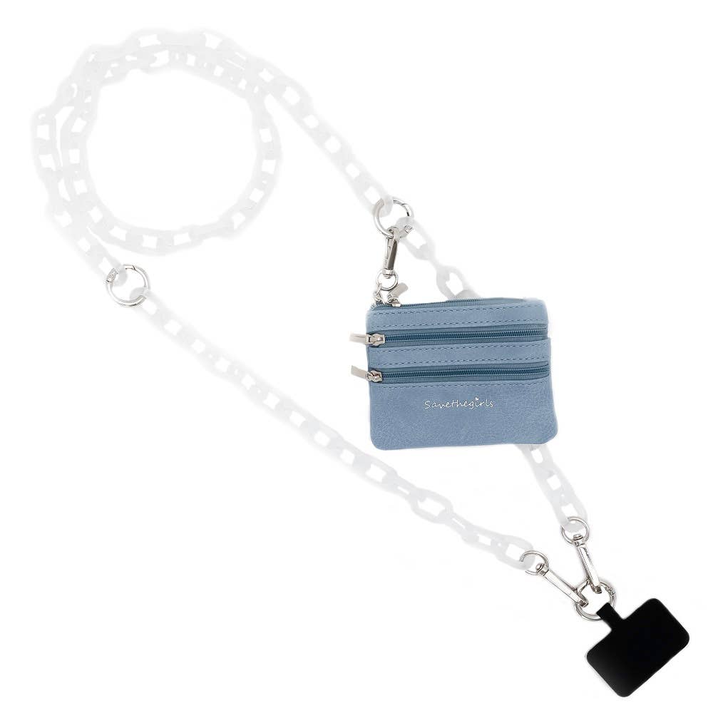 Save The Girls Clip & Go Ice Chain with Pouch for phones, featuring a stylish chain and matching pouch for easy carrying.