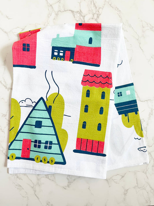 Houses Illustrated Abstract Homes Kitchen Towel