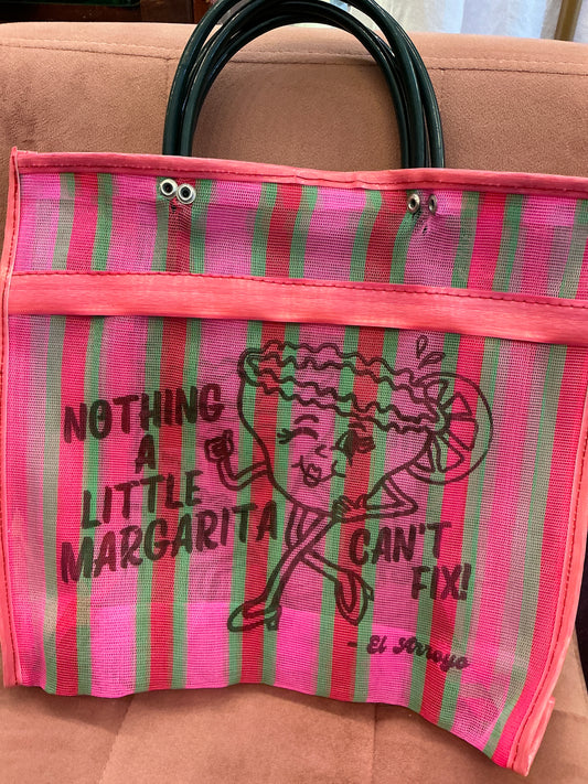 El Arroyo Little Margarita mini mesh tote bag with transparent design and short handles, perfect for casual use.