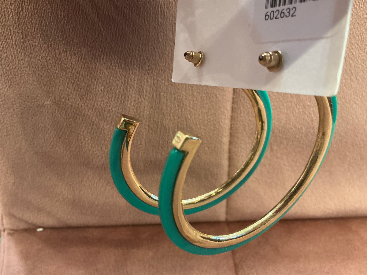 Gold inlay hoop earrings by Queen Gypsy featuring a sleek, circular design with elegant gold accents.