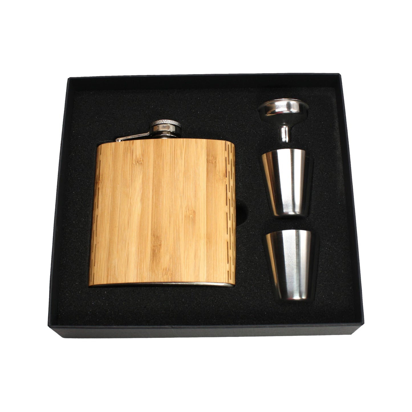 WUDN Handcrafted 6 oz. wooden hip flask with aromatic cedar finish, gift box, shot glasses, and funnel, stylish and durable.