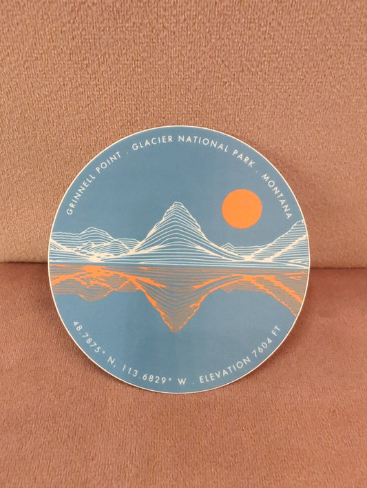 Colorful Grinnell Point GNP sticker by Field Guide Designs featuring a detailed illustration of the mountain landscape.