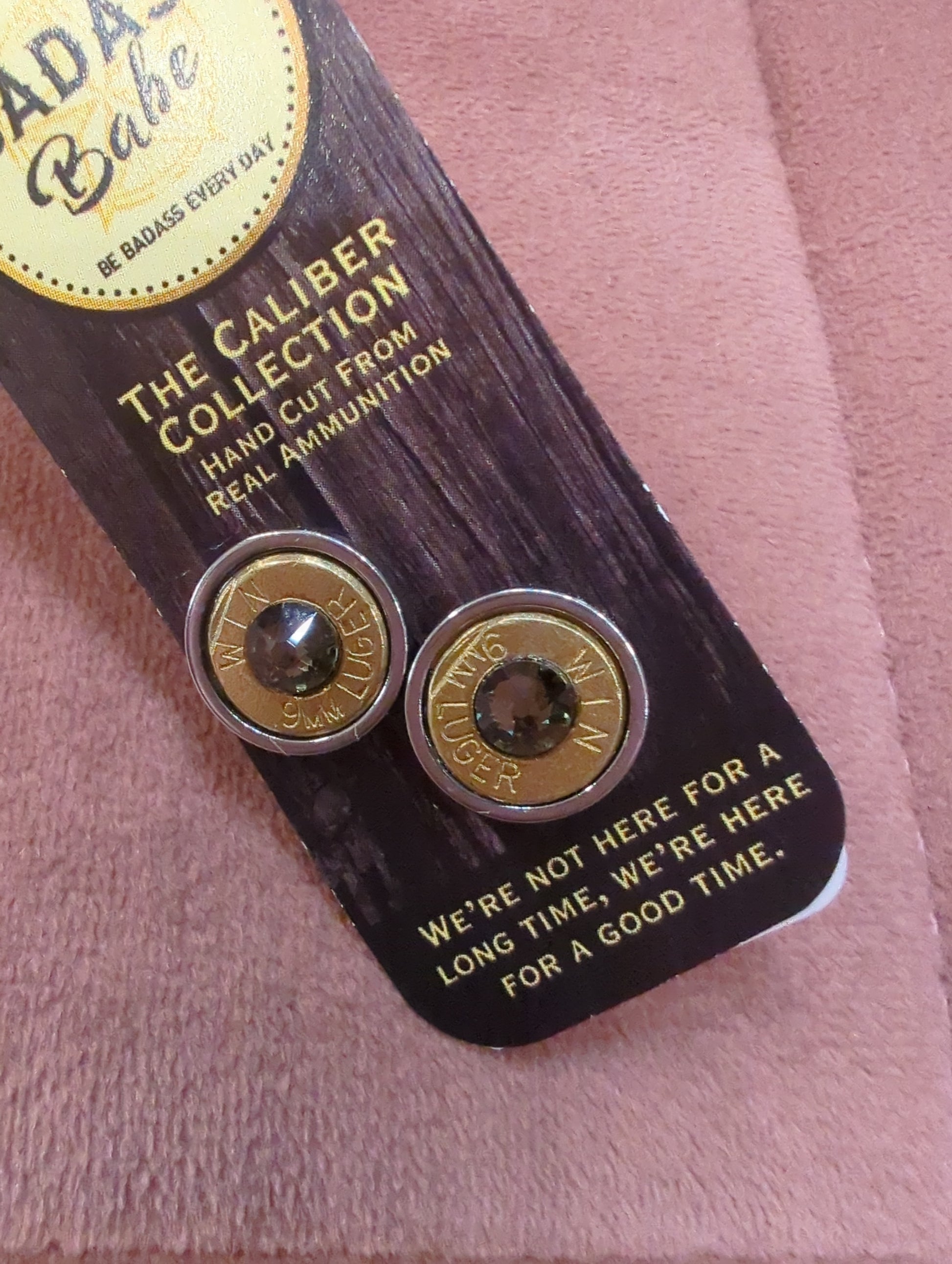 BadAssBabe Caliber Earrings featuring bold, metallic design with intricate details, perfect for making a statement.