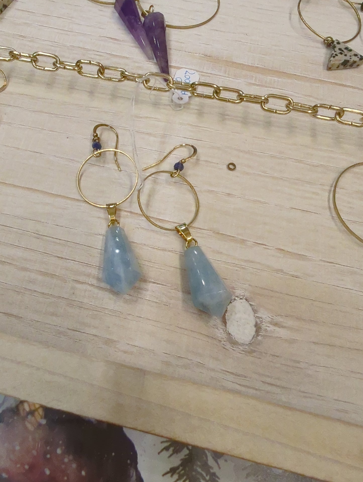 Aquamarine Prism w/ Lapis sm Hoop Earrings